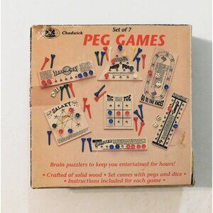 Vintage 1989 Chadwick Set Of 6 Peg Games Wood Pegs Dice Toys Puzzles